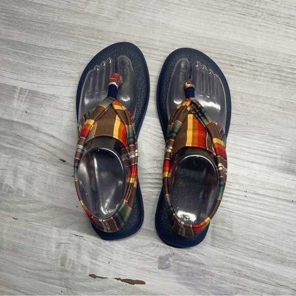 Sanuk Striped Multicolor Fabric Yoga Mat Thong Sling Back Sandal Women’s Size 8 - Picture 7 of 12